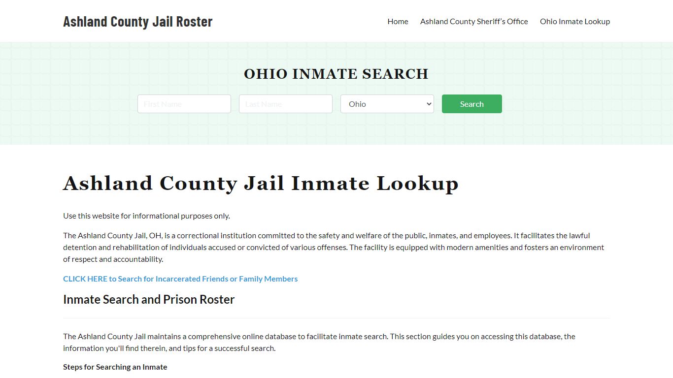 Ashland County Jail Roster Lookup, OH, Inmate Search